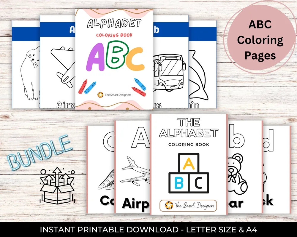 ABC Alphabet Coloring Book Bundle, Preschool Learning (Digital Download)