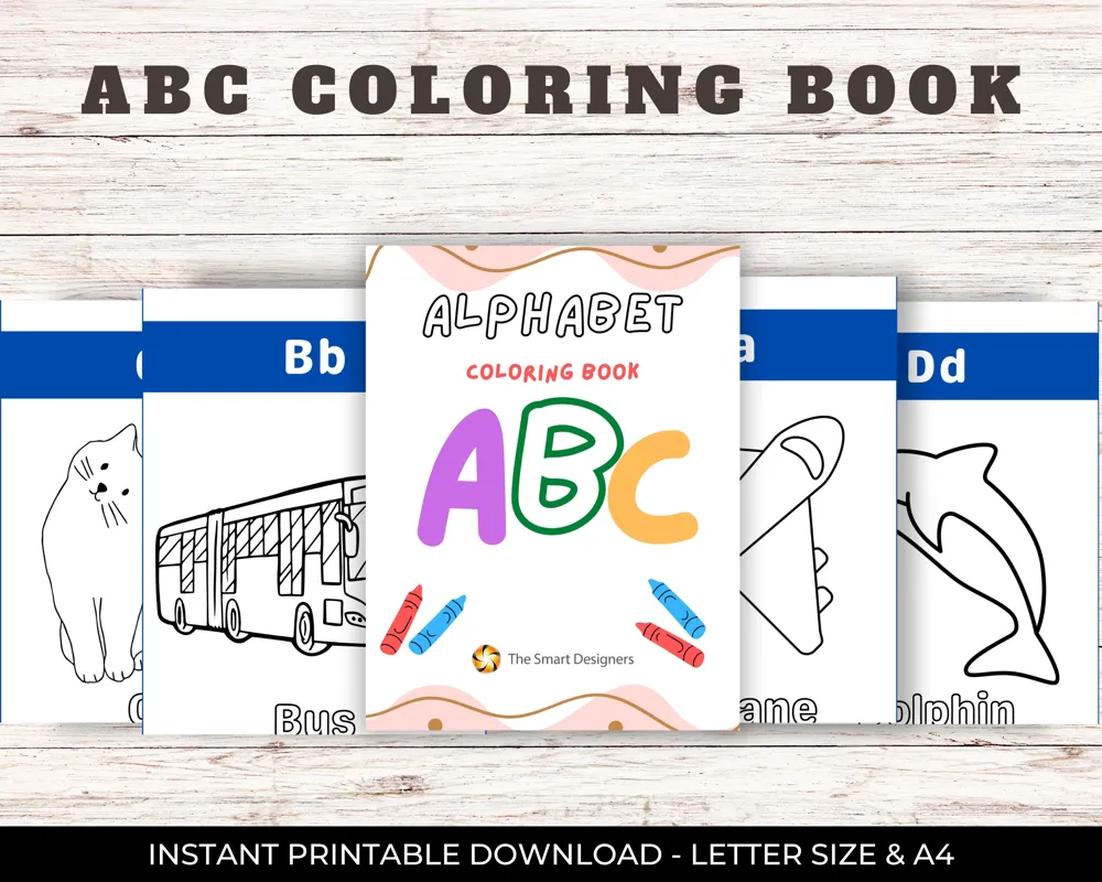 ABC Coloring Book, Educational Activity Pages (Digital Download)