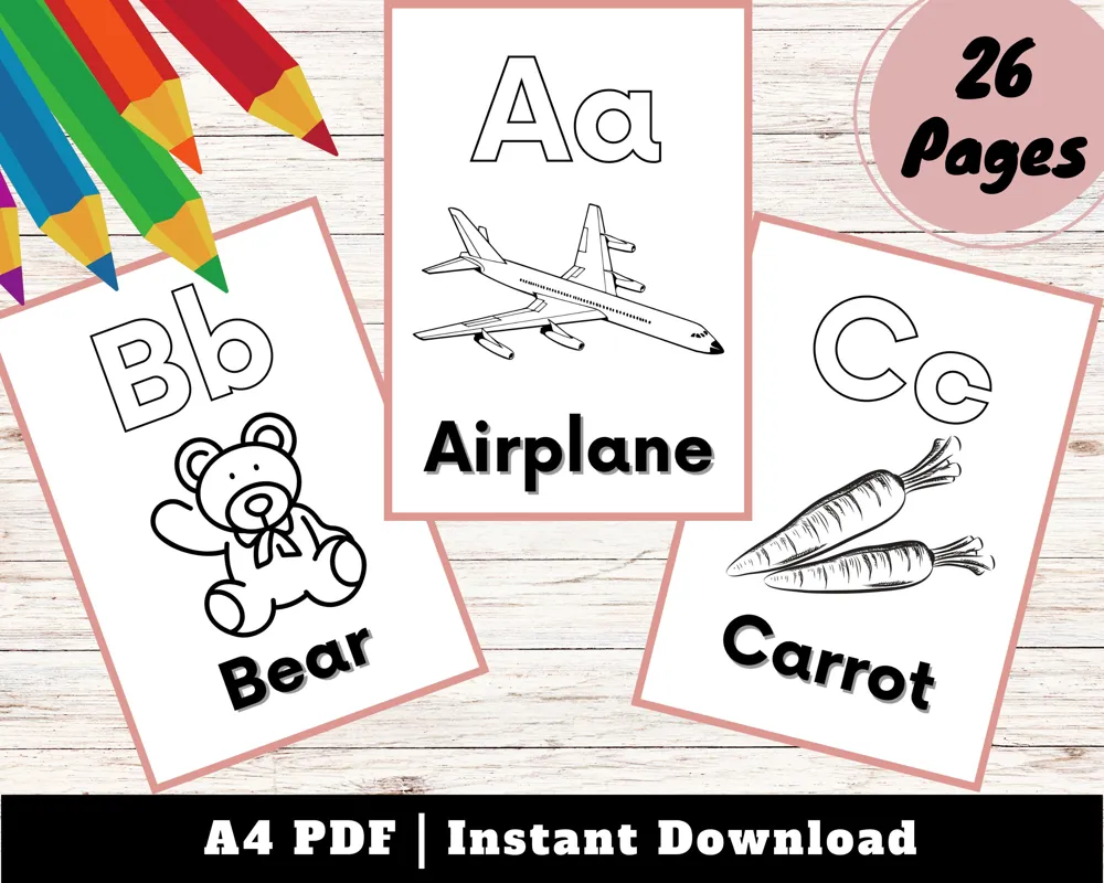 ABC Coloring Book for Kids, Alphabet Learning Activity (Digital Download)