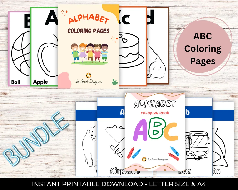 Alphabet Coloring Book Pages, Fun ABC Activities (Digital Download)