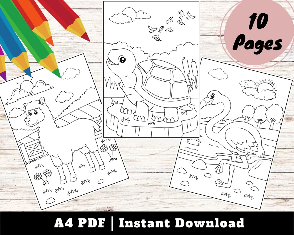 Animal Coloring Book, Kids' Activity Pages (Digital Download)