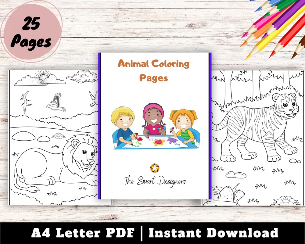 Animal Coloring Book, Kids Activity Pages (Digital Download)