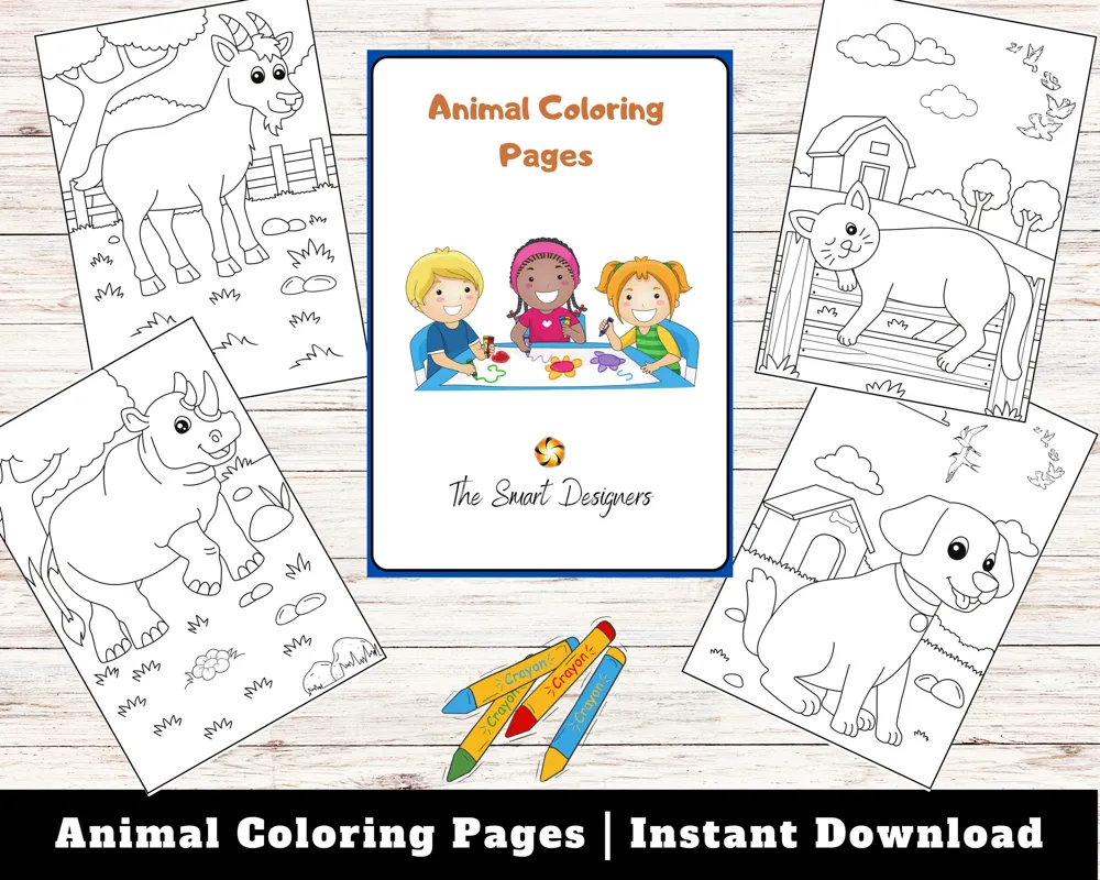 Animal Coloring Book, Printable Kids Activity (Digital Download)