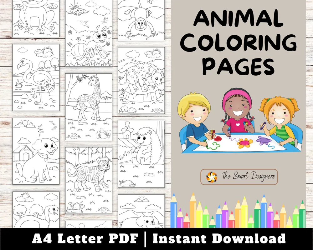 Animal Coloring Pages: Kids' Travel Activity Book (Digital Download)