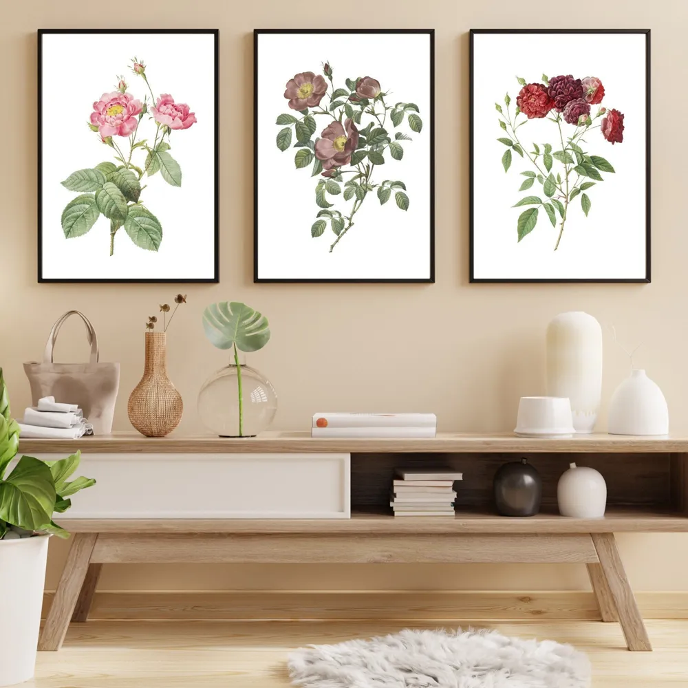 Botanical Flower Art Prints, Set of 3 (Digital Download)