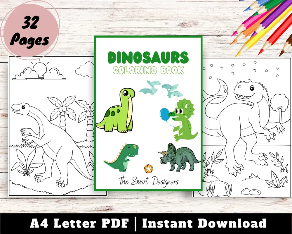 Dinosaur Coloring Book for Kids – Jurassic Journey, 32 Pages (Digital Download)
