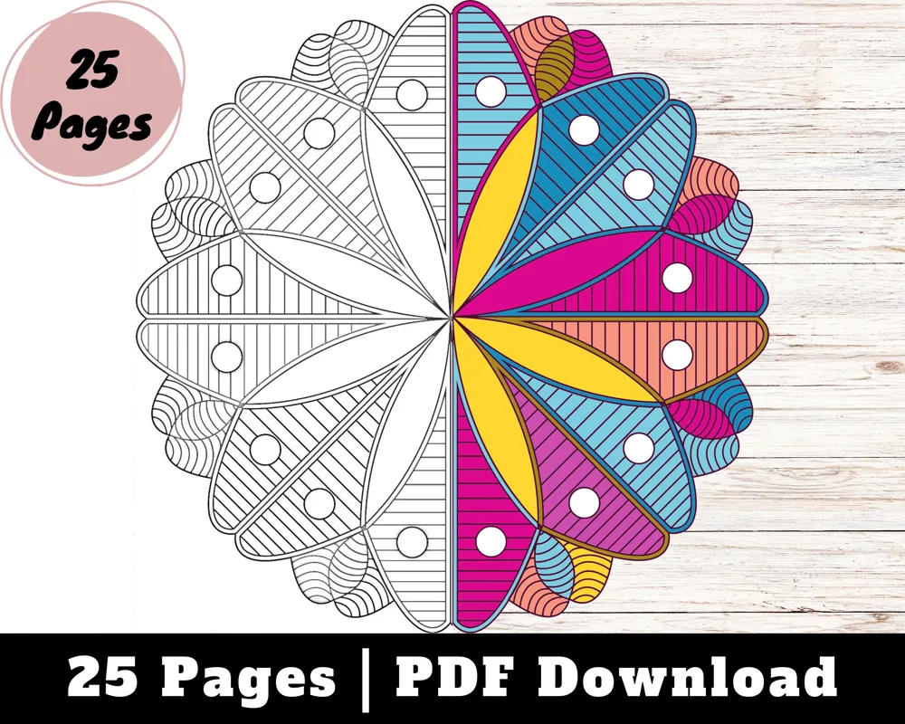 Flower Mandala Coloring Book: Floral Designs for Stress Relief (Digital Download)