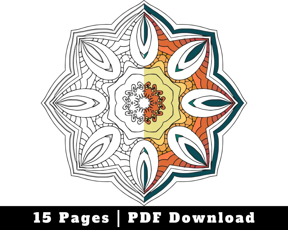Flower Mandala Coloring Book, Printable Relaxation Pages (Digital Download)
