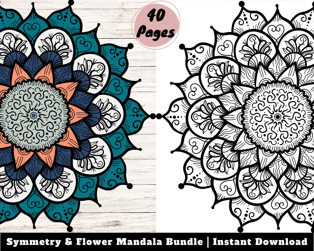 Flower Mandala Coloring Book, Stress Relief Coloring Pages (Instant Download)