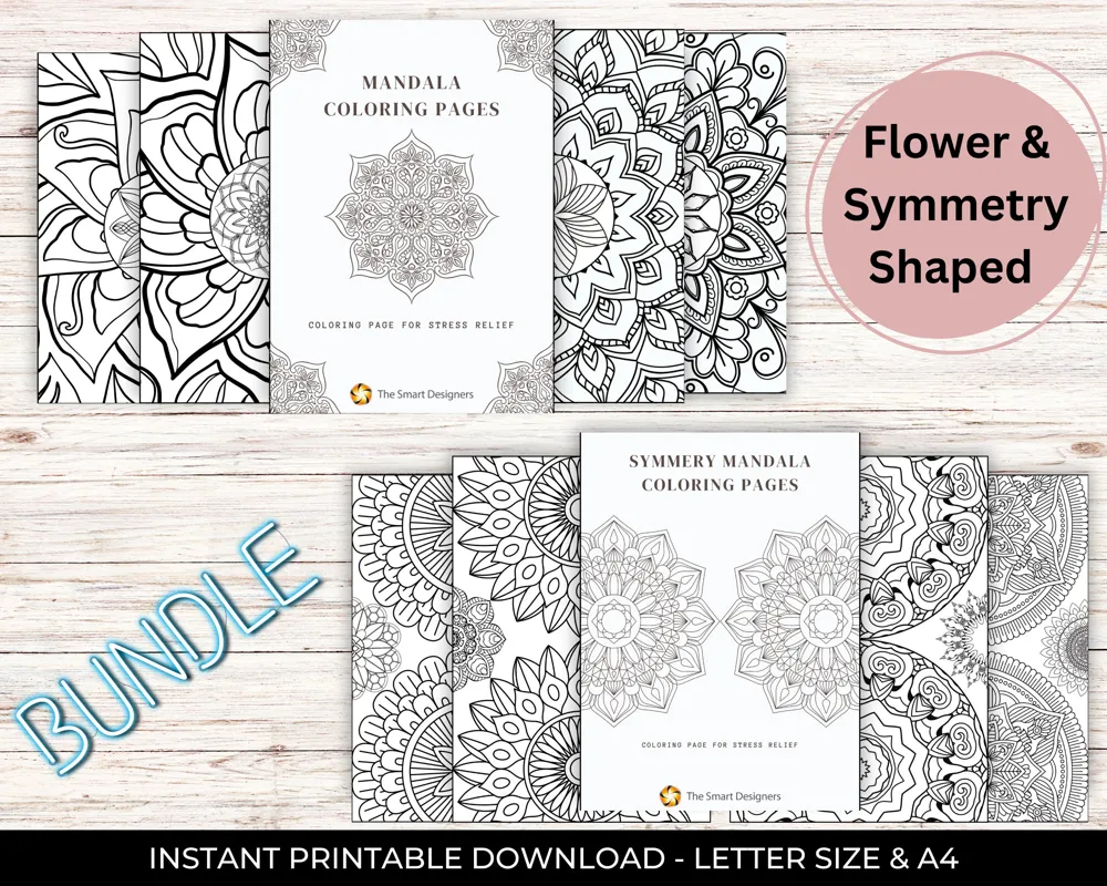 Flower Mandala Coloring Pages: Elegant Symmetry (Digital Download)