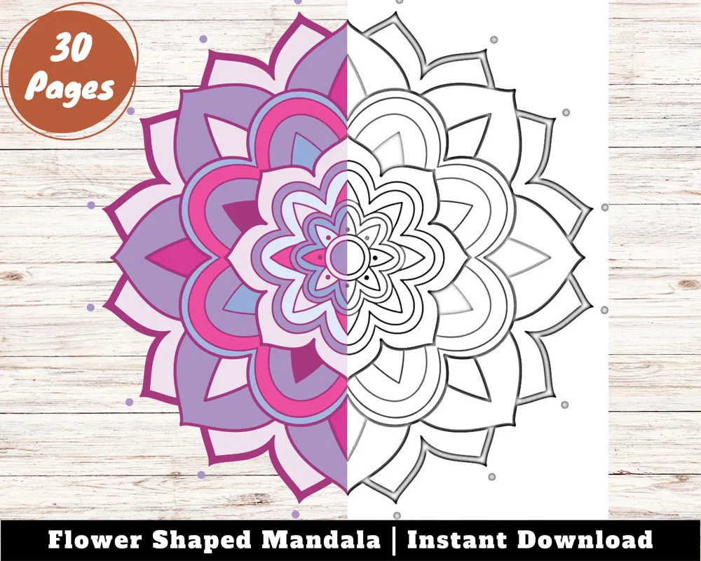Flower Mandala Coloring Pages, Mindful Art (Digital Download)
