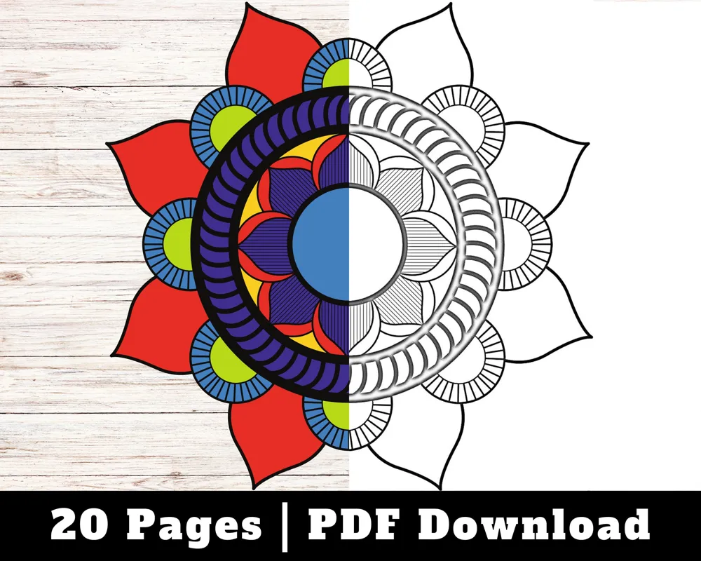 Flower Mandala Coloring Pages, Stress Relief Art (Digital Download)