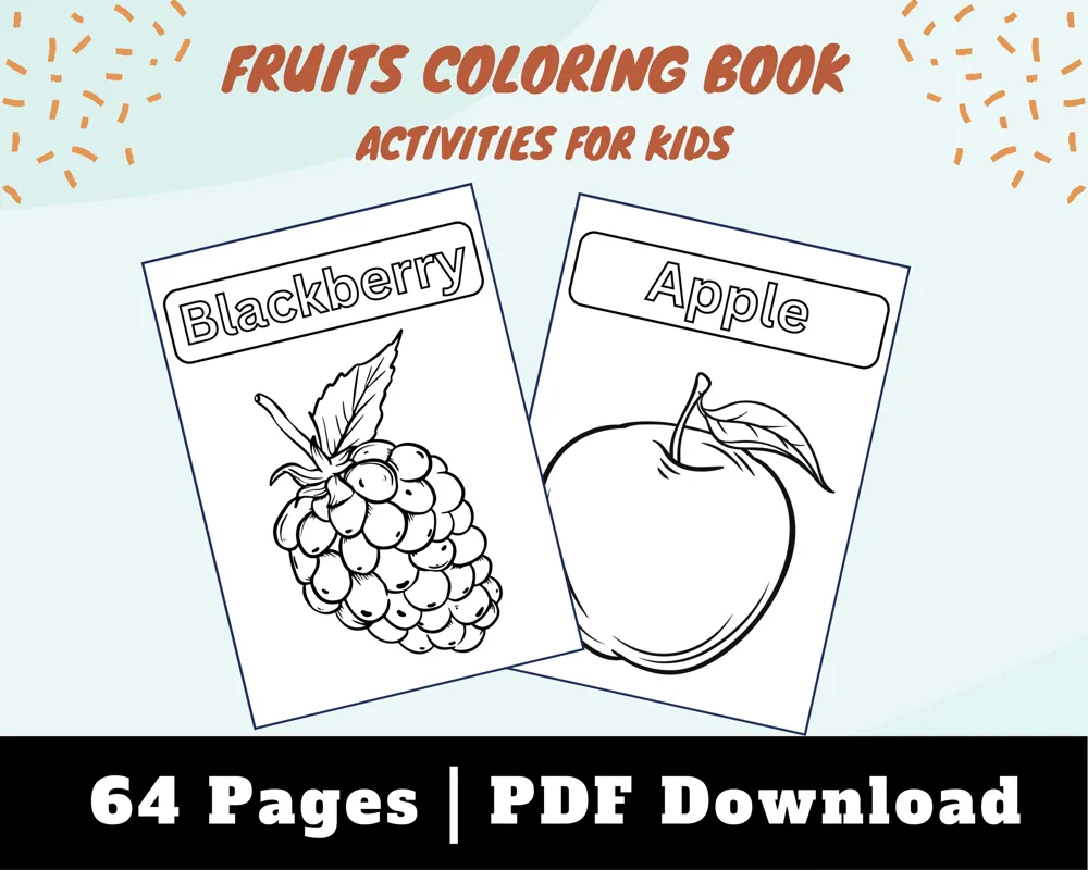Fruit Coloring Book, 64 Pages, Fun Learning (PDF Pattern)