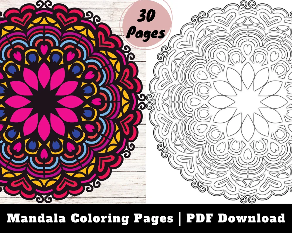 Mandala Coloring Book: 30 Printable Pages for Stress Relief (Digital Download)