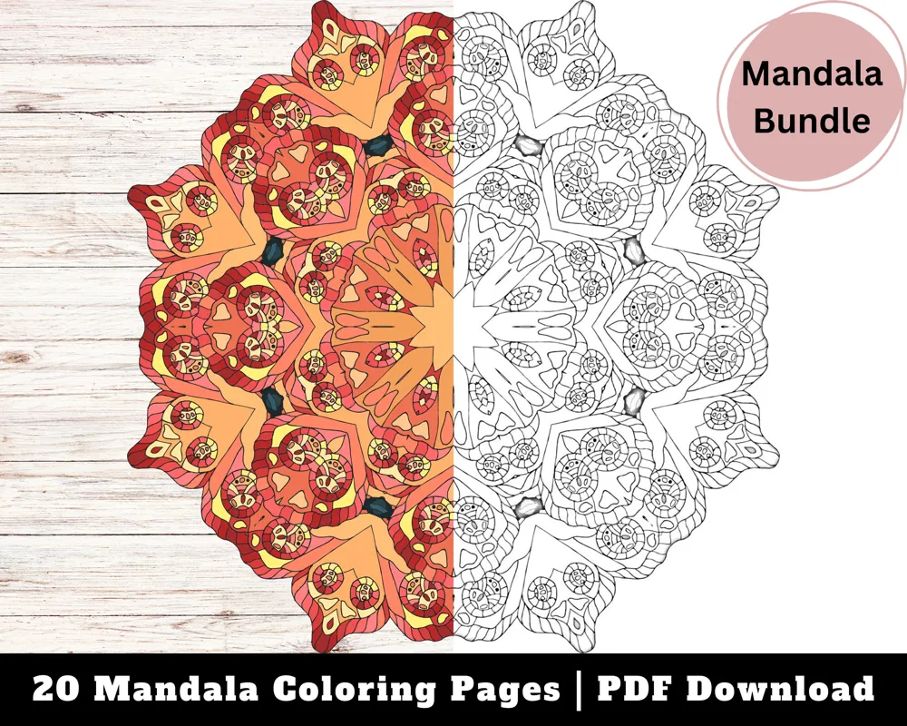 Mandala Coloring Pages Bundle, Flower Symmetry Designs (Digital Download)