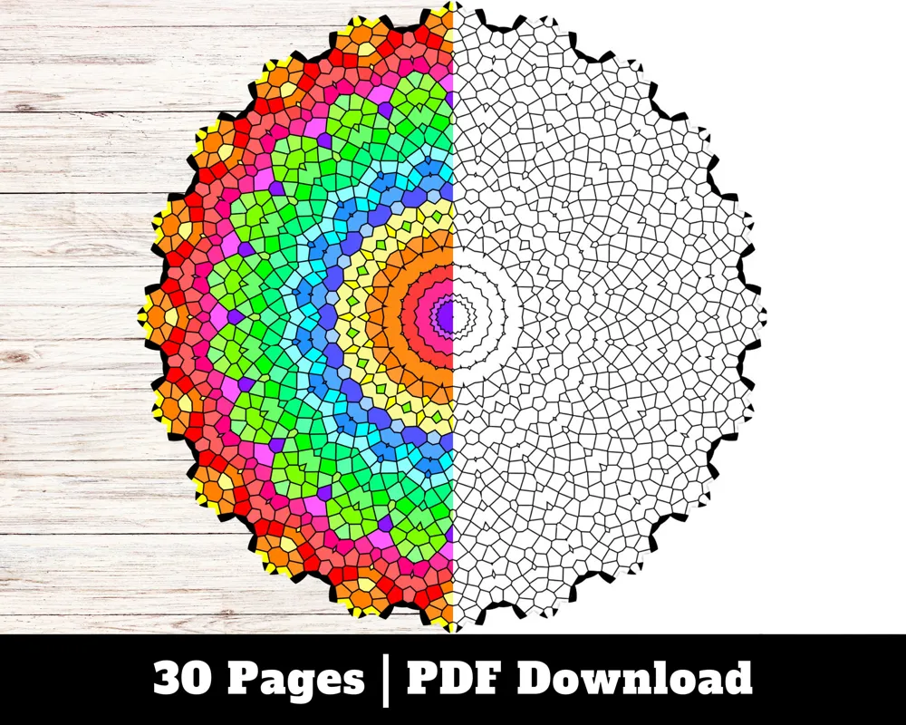 Mandala Coloring Pages, Flower Symmetry Designs, Stress Relief (Digital Download)