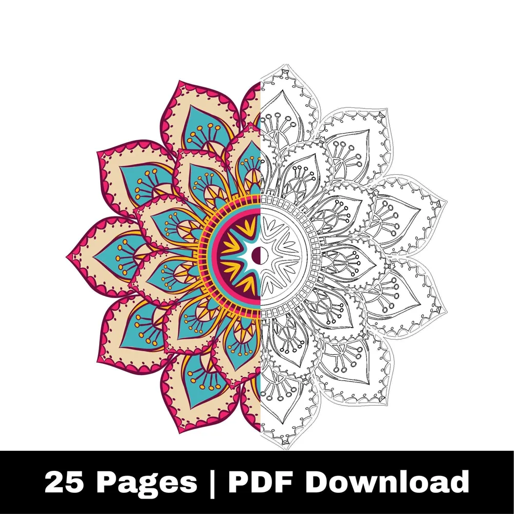 Mandala Coloring Pages for Adults, 25 Relaxing Designs (PDF Pattern)