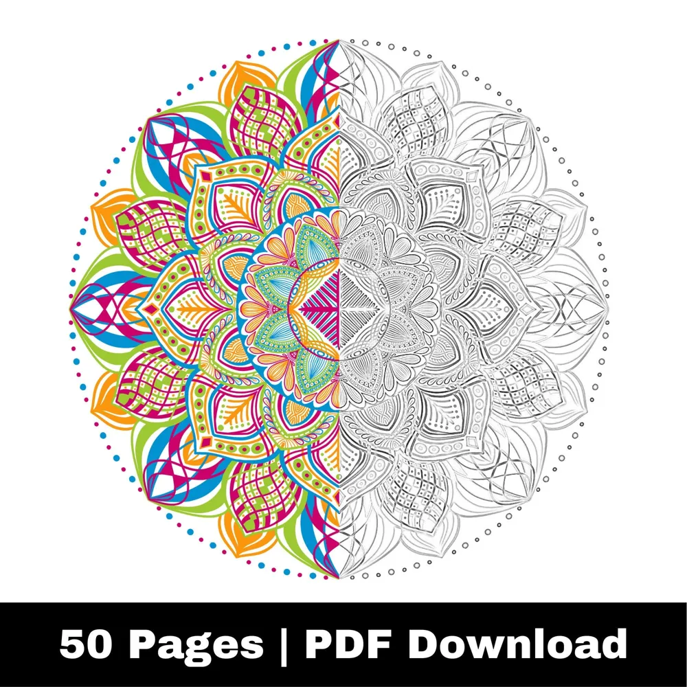 Mandala Coloring Pages for Adults, Stress Relief Coloring Book (Instant Download)