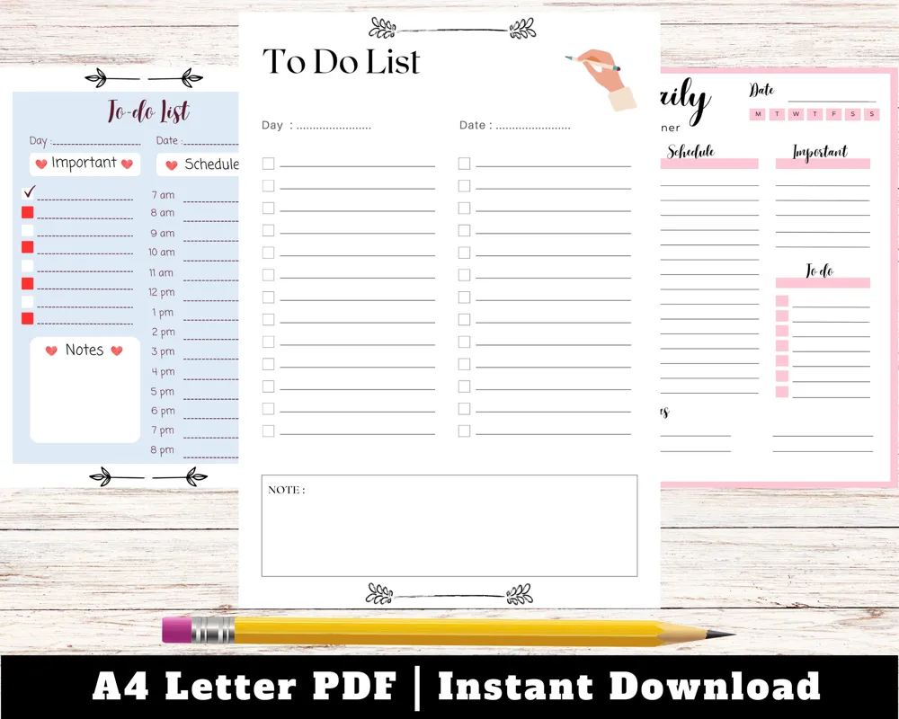Printable Daily To-Do List Template, Productivity Planner (Digital Download)