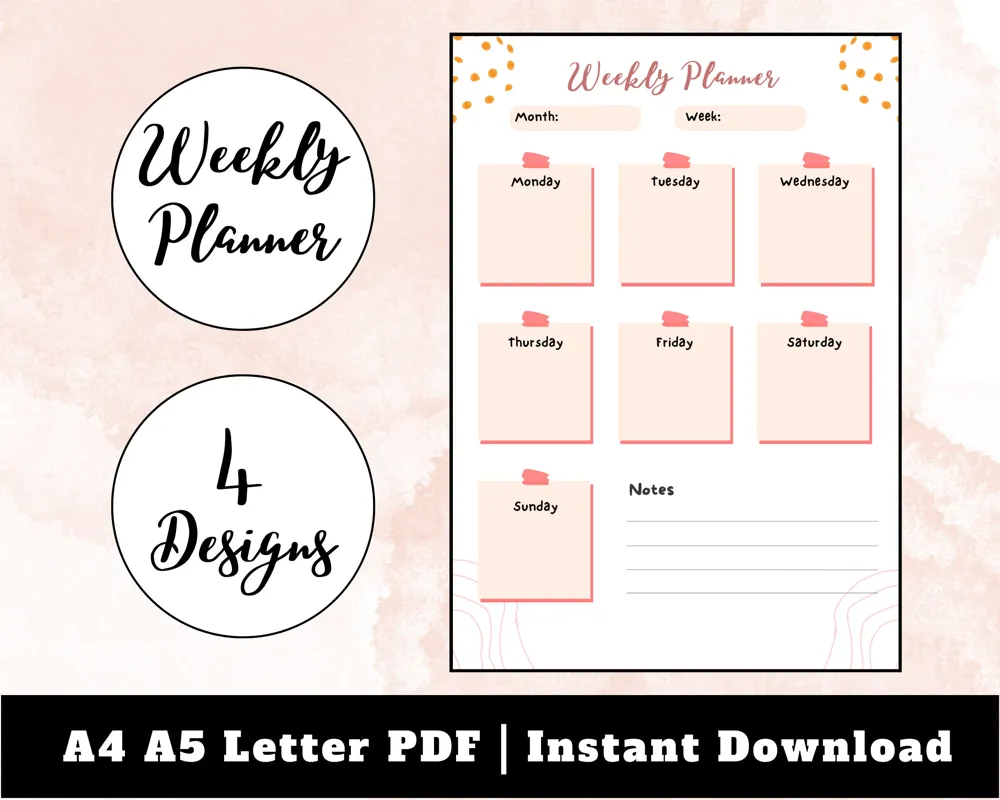 Printable Weekly Planner, To-Do List (Digital Download), Plan Your Week and Organize Your Time Today