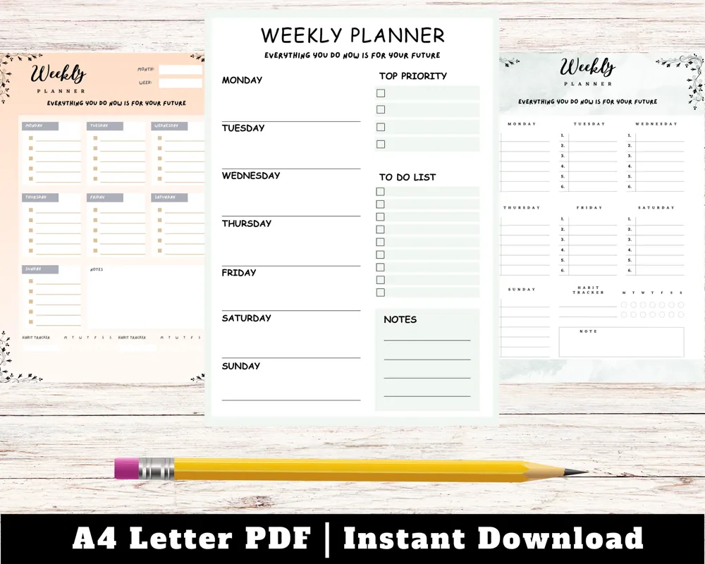 Printable Weekly Planner with Checklist: To Do List (Digital Download)