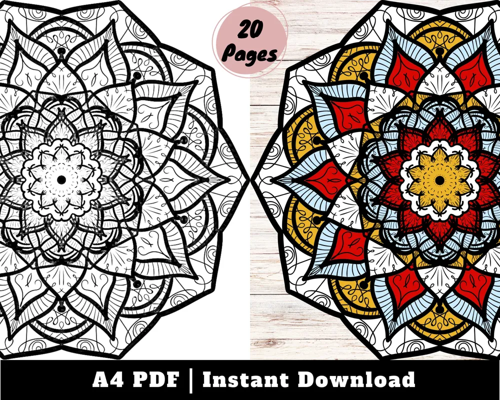 Symmetry Mandala Coloring Pages, Stress Relief Activity (Digital Download)