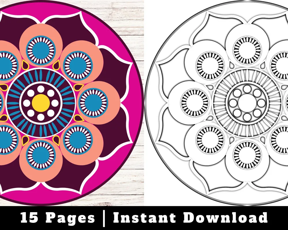 Symmetry Mandala Coloring Pages, Stress Relief Coloring Book (Digital PDF)