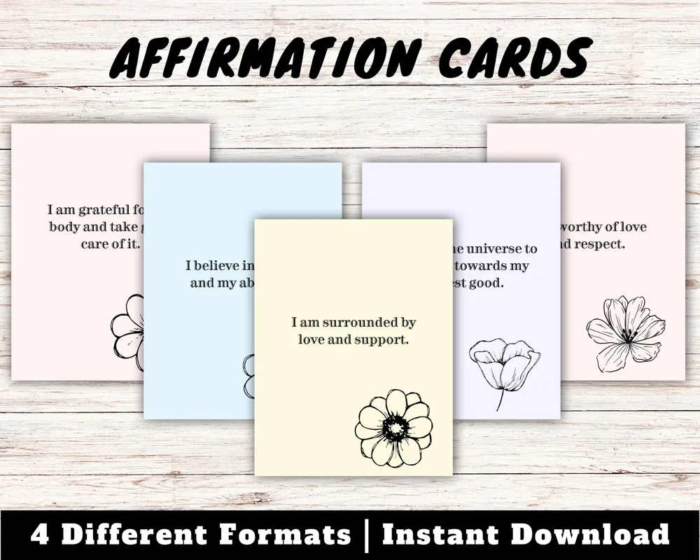 Uplifting Affirmation Cards: Floral Inspiration, Self-Care (Instant Download)