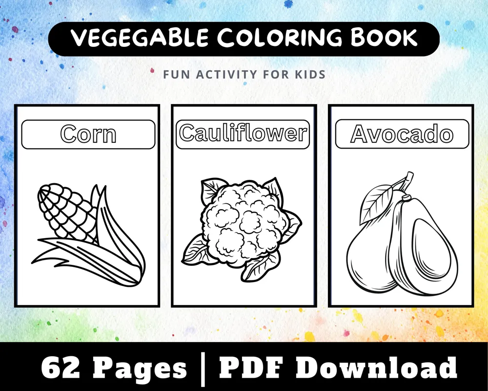Vegetable Coloring Book, Fun Activity for Kids (PDF Download)