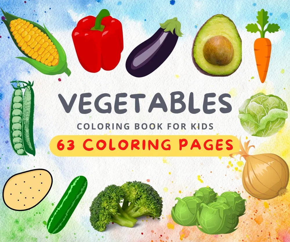 Vegetable Coloring Book, Fun Learning Activity for Kids (63 Pages) (PDF Pattern)